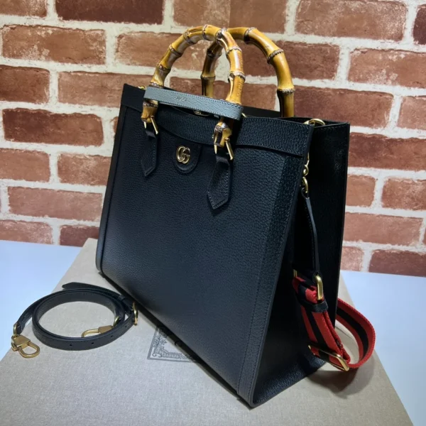 GUCCI Diana中號黑色皮革托特包-678842：圖片 3