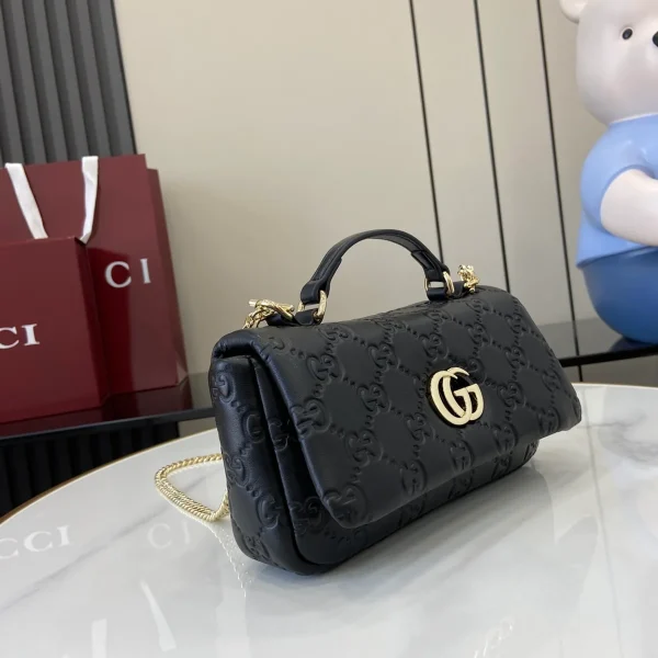 GUCCI GG Milano迷你黑色絎縫皮革斜揹包-806017：圖片 3