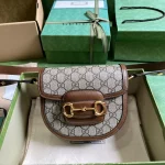 GUCCI Horsebit 1955迷你白色皮革肩揹包-760191：圖片 2