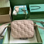 GUCCI GG Quilted小號粉米皮革斜挎包-702234：圖片 3