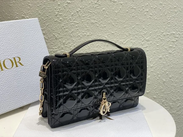 Dior Top 黑色漆皮斜挎包小號PM-M0997：圖片 4
