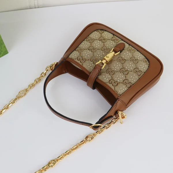 GUCCI Jackie 1961迷你駝棕帆布斜揹包-675799：圖片 7
