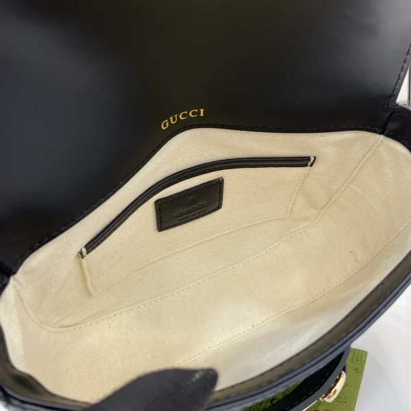 GUCCI Horsebit 1955黑色皮革肩揹包-815205：圖片 9