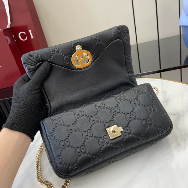 GUCCI GG Milano迷你黑色絎縫皮革斜揹包-806017：圖片 8