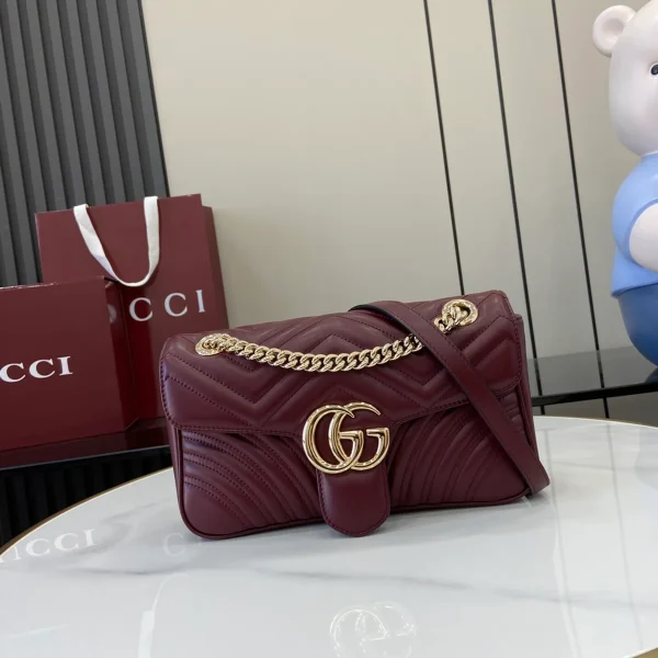 GUCCI GG Marmont小號灰褐皮革斜揹包-443497：圖片 2