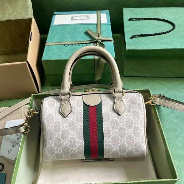 GUCCI GG Supreme迷你米棕帆布手提包-772053：圖片 3