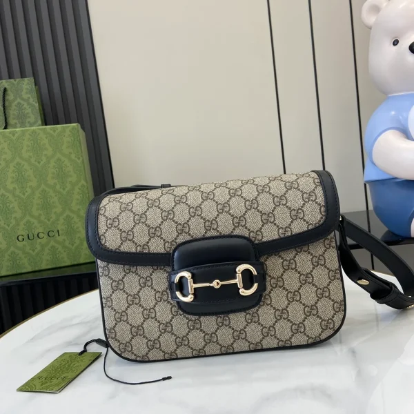 GUCCI Horsebit 1955小號米棕帆布肩揹包-815178：圖片 2