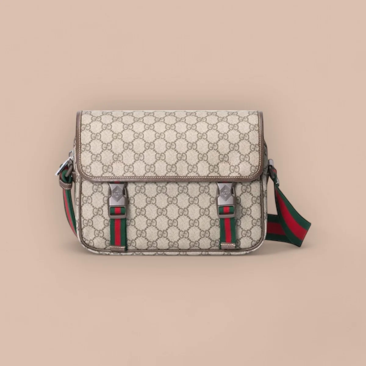 GUCCI GG Supreme中號米棕帆布斜背包-760123 1 GUCCI GG Supreme中號米棕帆布斜背包-760123