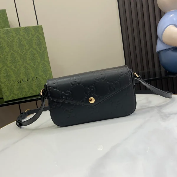 GUCCI GG Signature小號黑色皮革肩揹包-772794：圖片 2