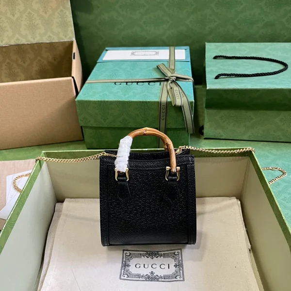 GUCCI Gucci Diana迷你黑色皮革手提包-760251：圖片 3