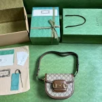 GUCCI Horsebit 1955迷你白色皮革肩揹包-760191：圖片 10