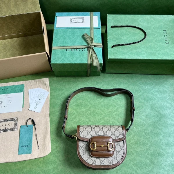 GUCCI Horsebit 1955迷你白色皮革肩揹包-760191：圖片 10
