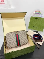 GUCCI Ophidia綠棕帆布斜揹包-699439：圖片 2