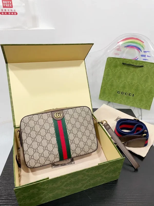 GUCCI Ophidia綠棕帆布斜揹包-699439：圖片 2