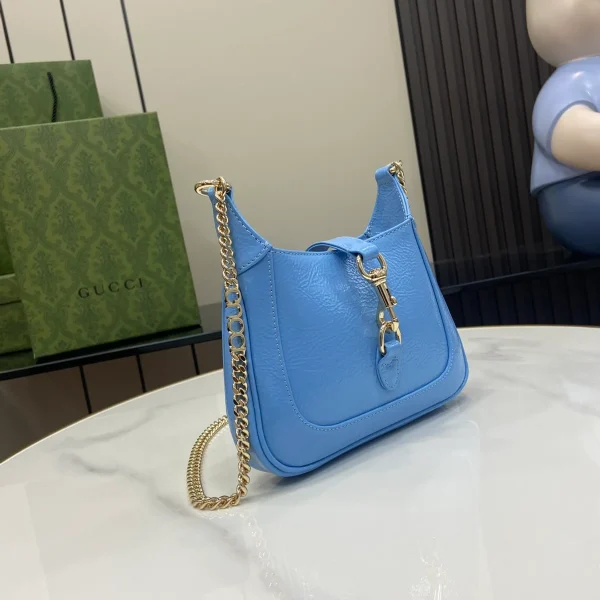GUCCI Jackie Notte迷你天藍漆皮肩揹包-782889：圖片 3