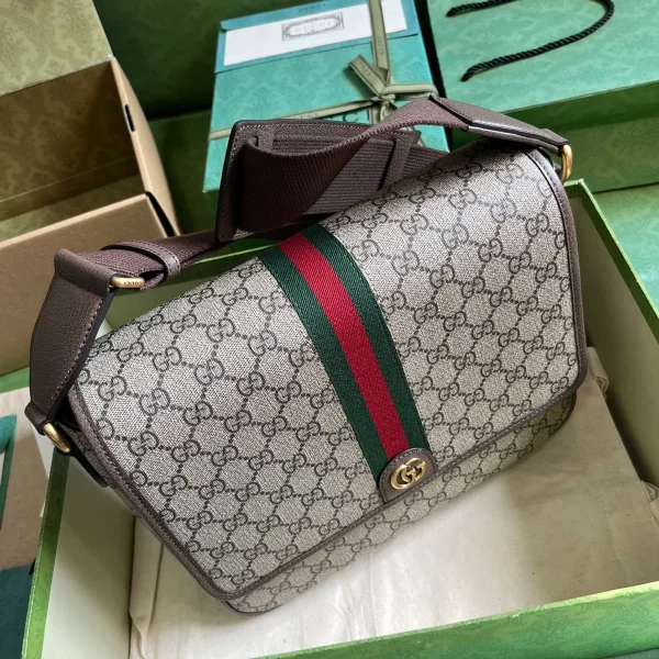 GUCCI Ophidia中米棕帆布郵差包-761741：圖片 7