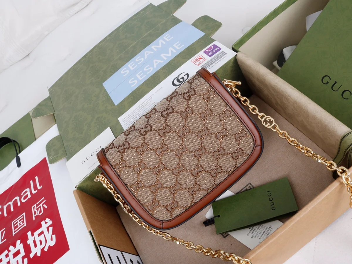 GUCCI 馬銜扣1955馬銜扣迷你棕色帆布斜揹包-675801 3 GUCCI 馬銜扣1955馬銜扣迷你棕色帆布斜揹包-675801