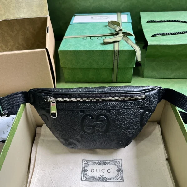 GUCCI Jumbo GG小號黑色皮革斜揹包-658582：圖片 2
