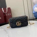 GUCCI GG Marmont迷你粉紅皮革斜揹包-476433：圖片 2