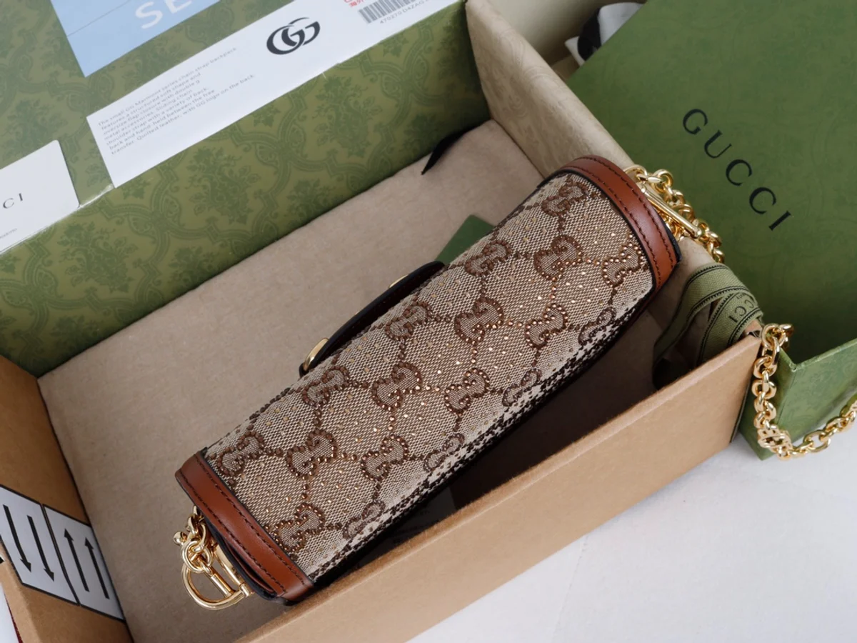 GUCCI 馬銜扣1955馬銜扣迷你棕色帆布斜揹包-675801 5 GUCCI 馬銜扣1955馬銜扣迷你棕色帆布斜揹包-675801