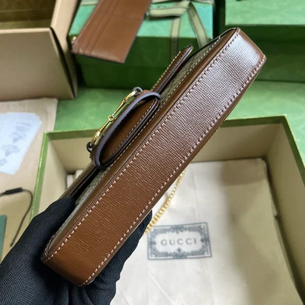 GUCCI GG Horsebit迷你米棕帆布斜挎包-752002：圖片 4