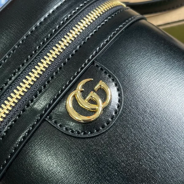 GUCCI Double G迷你黑色皮革斜揹包-760200：圖片 6