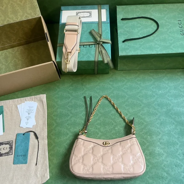 GUCCI GG Quilted中號粉米皮革斜背包-735049：圖片 10