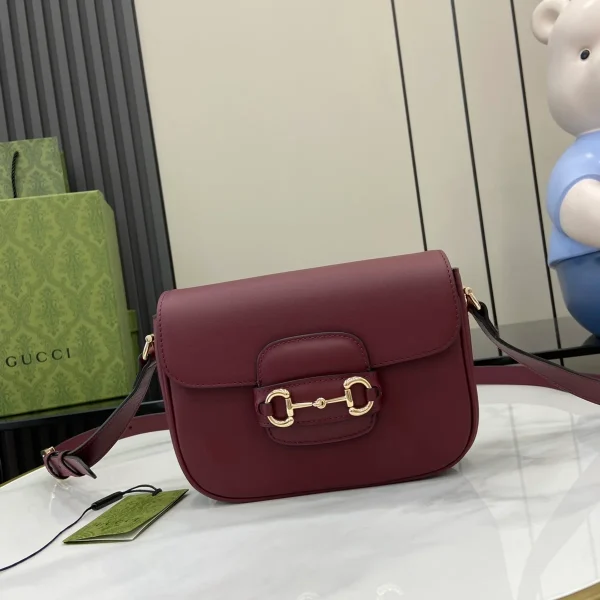 GUCCI Horsebit 1955米紅帆布肩揹包-815205：圖片 2