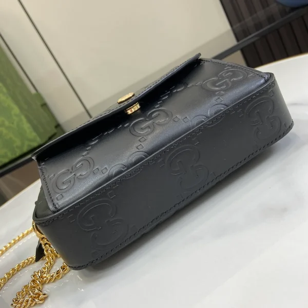 GUCCI GG Signature迷你黑色皮革肩揹包-781554：圖片 5