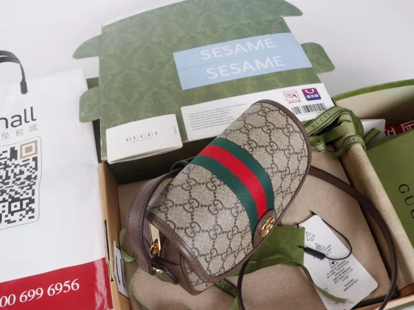 GUCCI Ophidia迷你藍米帆布斜背包-772239：圖片 5