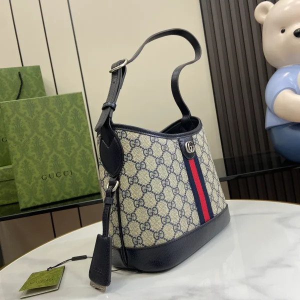 GUCCI Ophidia小號藍米帆布水桶包-781402：圖片 3