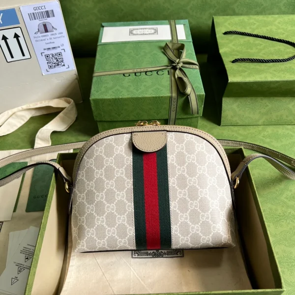 GUCCI GG Supreme小號米棕帆布斜揹包-499621：圖片 3