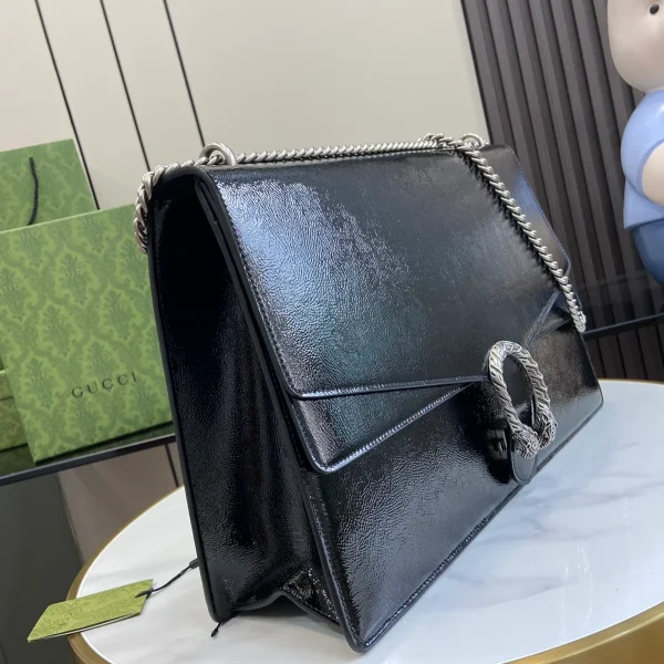 GUCCI Dionysus大號黑色漆皮肩揹包-795003：圖片 3