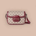GUCCI Horsebit 1955迷你紅色皮革肩揹包-815205