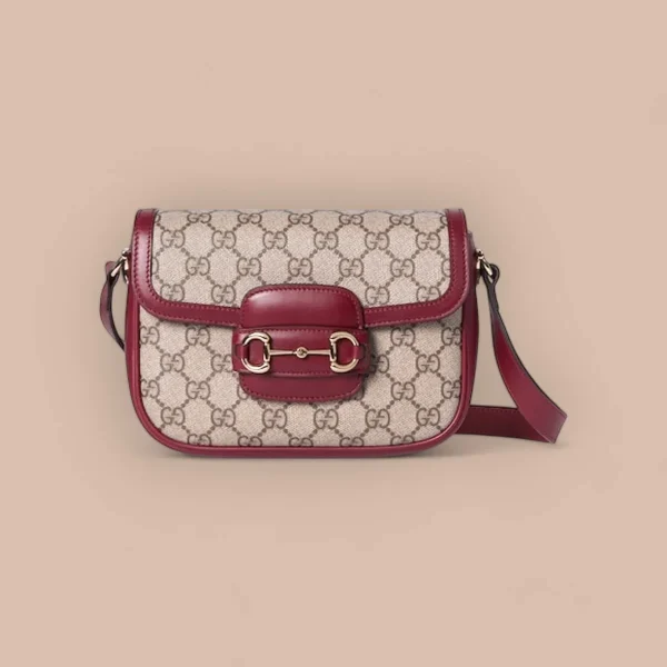 GUCCI Horsebit 1955迷你紅色皮革肩揹包-815205