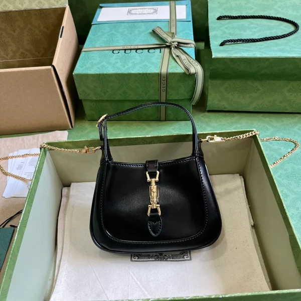 GUCCI Jackie 1961迷你黑色皮革斜揹包-760249：圖片 2