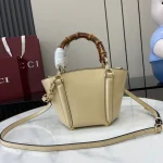 GUCCI Bamboo竹製米白皮革手提包-805832：圖片 4