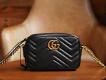 GUCCI GG Marmont黑色皺摺肩揹包-448065：圖片 2