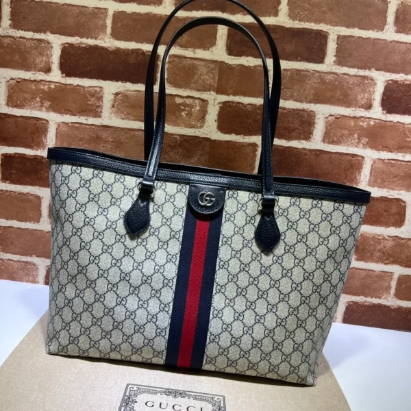 GUCCI Ophidia中號米棕帆布托特包-631685：圖片 2