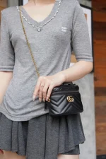 GUCCI GG Marmont黑色皮革手挽包-699515：圖片 4
