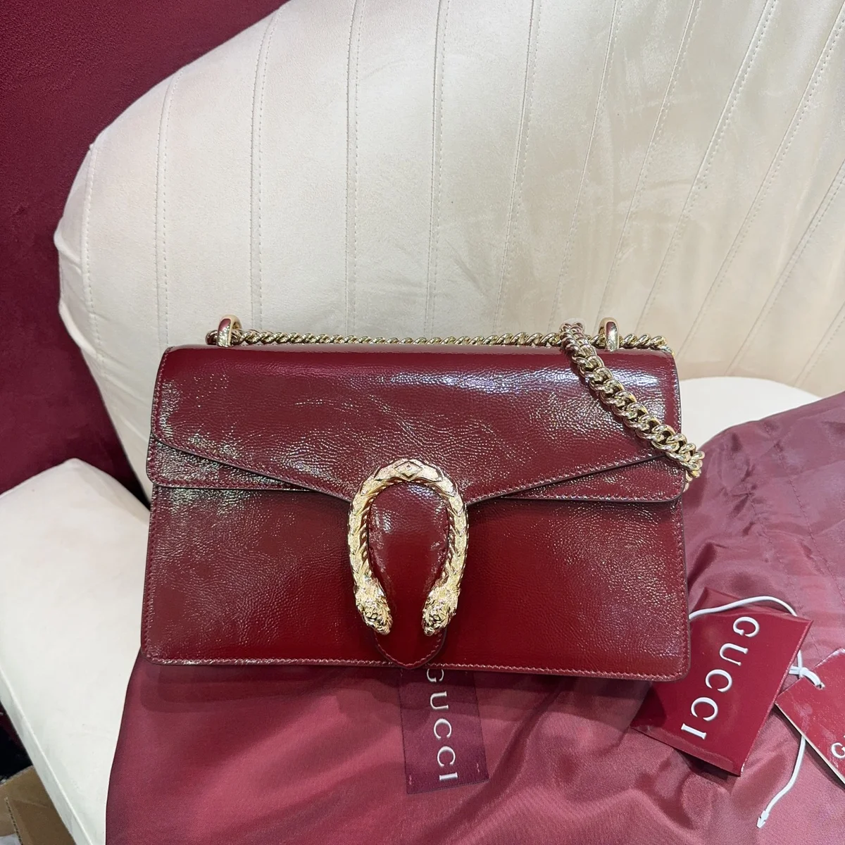 GUCCI Dionysus小號淺灰漆皮肩揹包-795005 3 GUCCI Dionysus小號淺灰漆皮肩揹包-795005