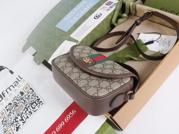 GUCCI Ophidia迷你藍米帆布斜背包-772239：圖片 7