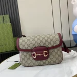 GUCCI Horsebit 1955小號紅色皮革肩揹包-815178：圖片 2