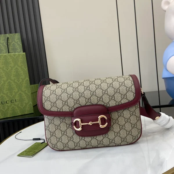 GUCCI Horsebit 1955小號紅色皮革肩揹包-815178：圖片 2