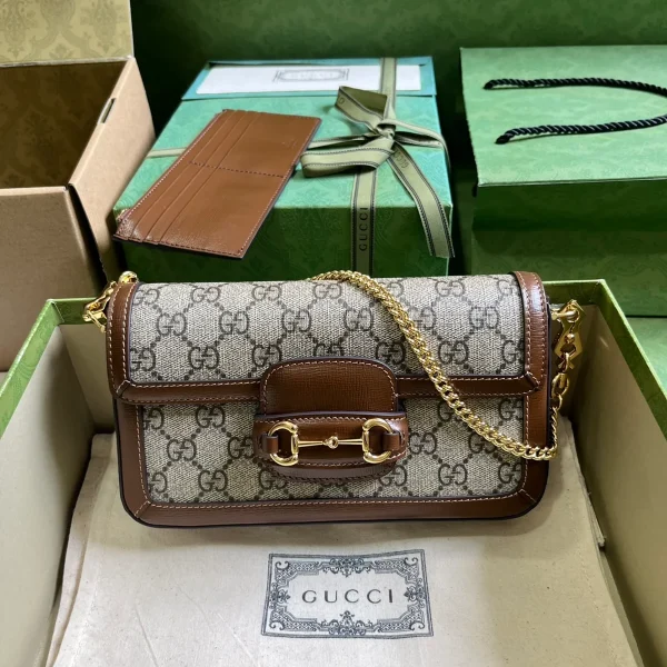 GUCCI GG Horsebit迷你米棕帆布斜挎包-752002：圖片 2