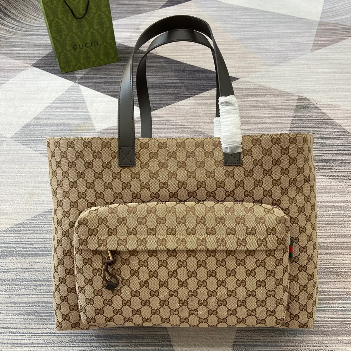 GUCCI Original GG大號米棕帆布托特包-802166 2 GUCCI Original GG大號米棕帆布托特包-802166