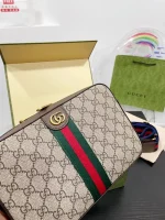 GUCCI Ophidia綠棕帆布斜揹包-699439：圖片 3