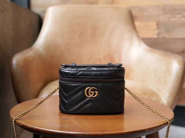 GUCCI GG Marmont黑色皮革手挽包-699515：圖片 5