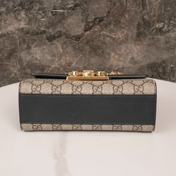 GUCCI GG Supreme小號米黑帆布斜背包-409487：圖片 6
