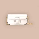 GUCCI Horsebit 1995白色皮革斜背包-735178